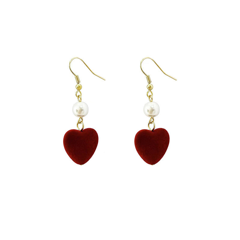 Red Heart Shaped Pearl Earrings for Fall/Winter Fashion