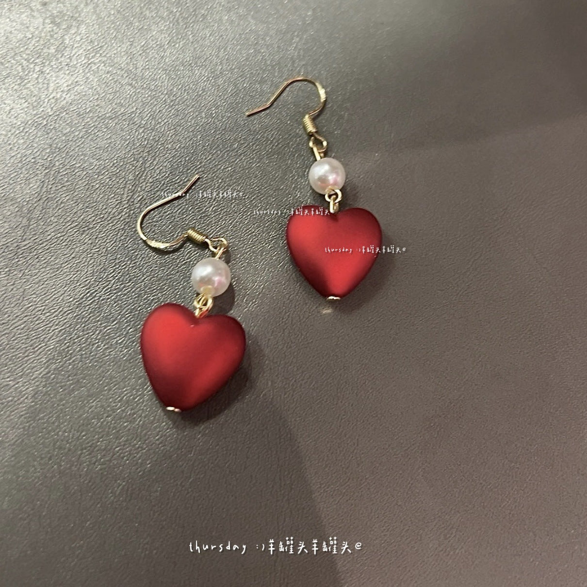 Red Heart Shaped Pearl Earrings for Fall/Winter Fashion