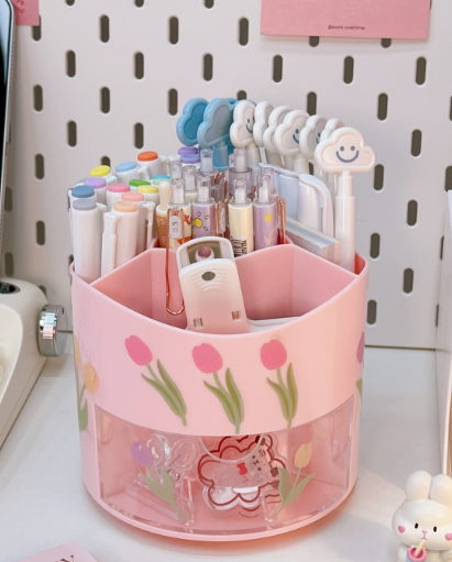 Large Capacity Rotating Pen Holder for Desk Organizer