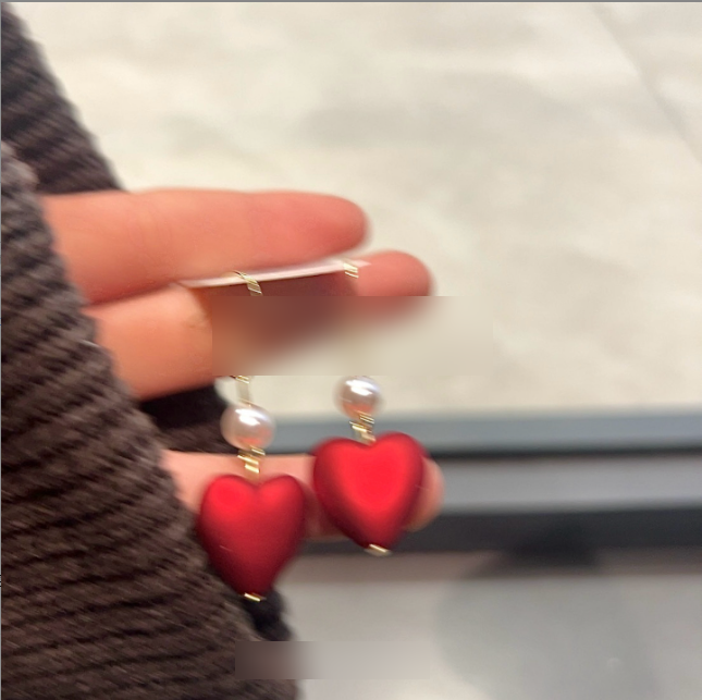 Red Heart Shaped Pearl Earrings for Fall/Winter Fashion