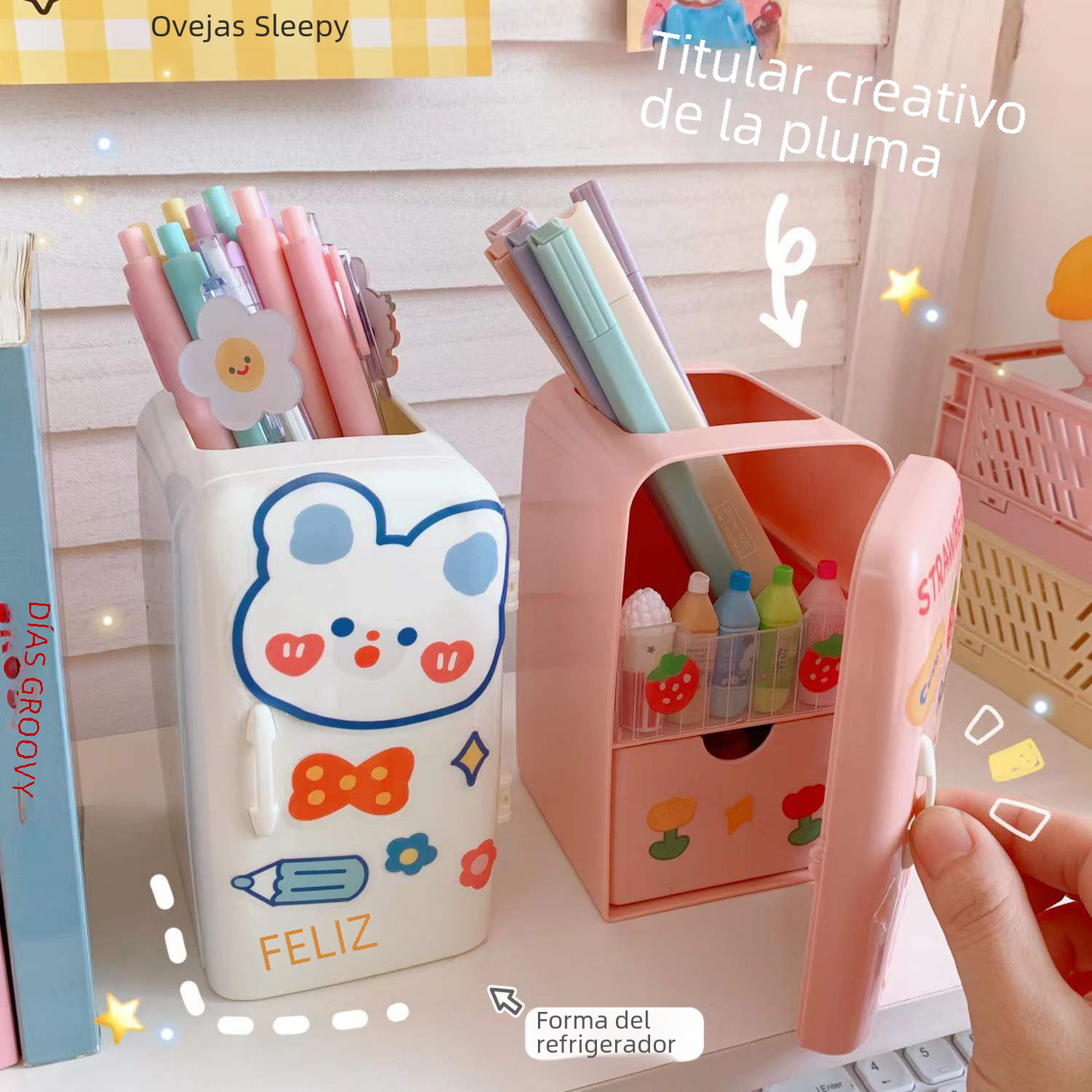 Cute Creative Cartoon Refrigerator Pen Holder (Large Capacity)