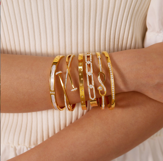 18K Gold-Plated Nail Bracelet with Zirconia (One Set)